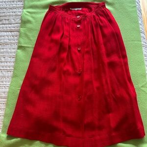 Vintage Saint-Laurent Red Linen Button-Down Midi Skirt